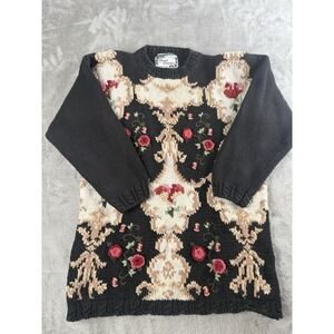 VTG Private Collection Carolina Colours Floral Embroidered Sweater Womens M